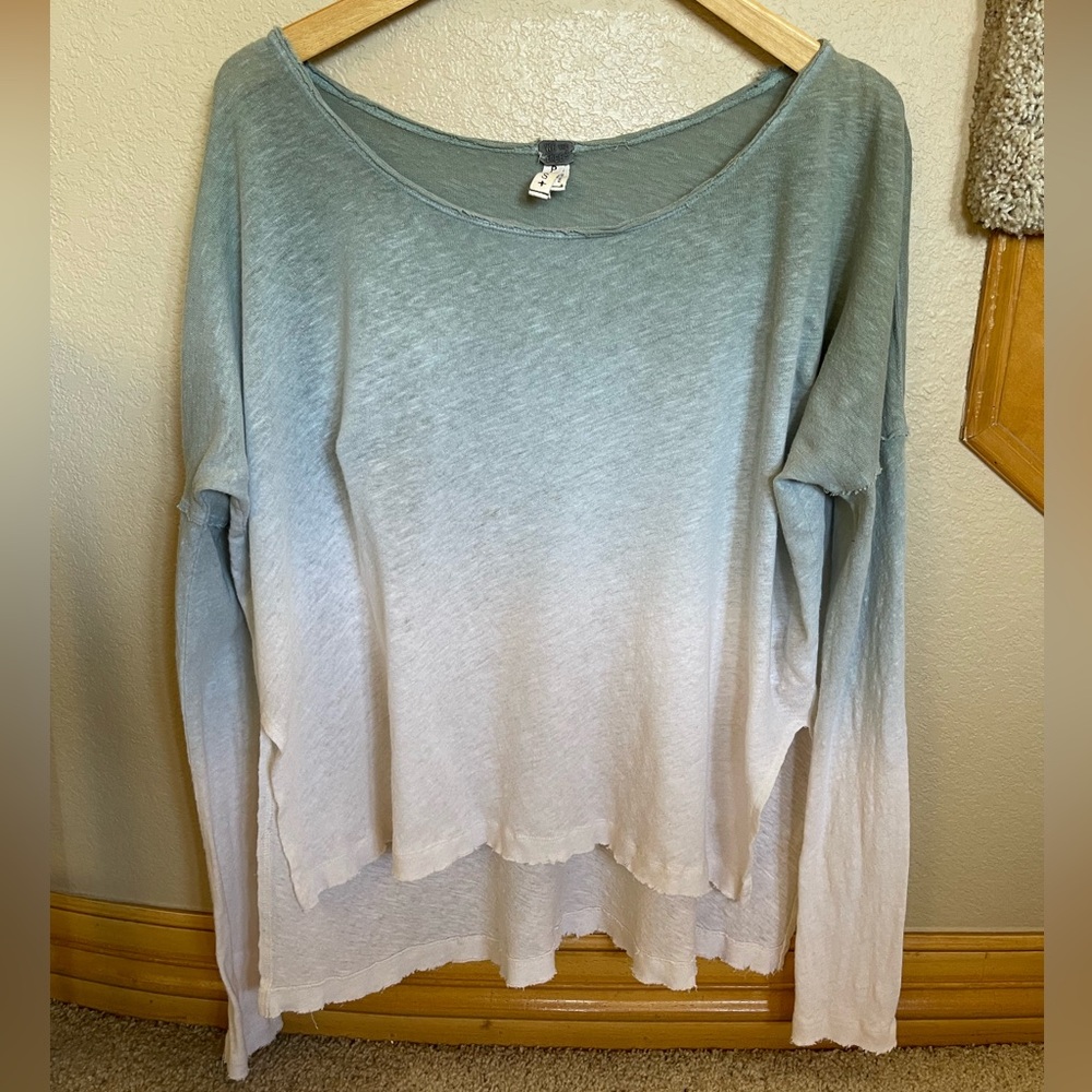 Women’s Free People Starry Night Dip Dye Ombré Linen Long Sleeve